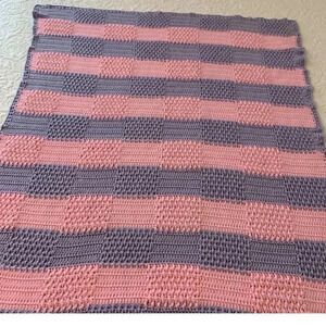 Crochet Afghan Toddler Size 56”x 43” Hand Crafted Lavender & Pink Square NEW